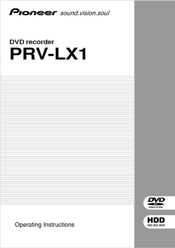 Pioneer PRV-LX1 DVD Recorder Owners Manual