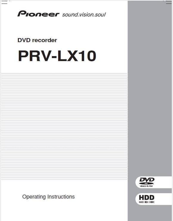 Pioneer PVR-LX10 DVD Recorder Owners Manual