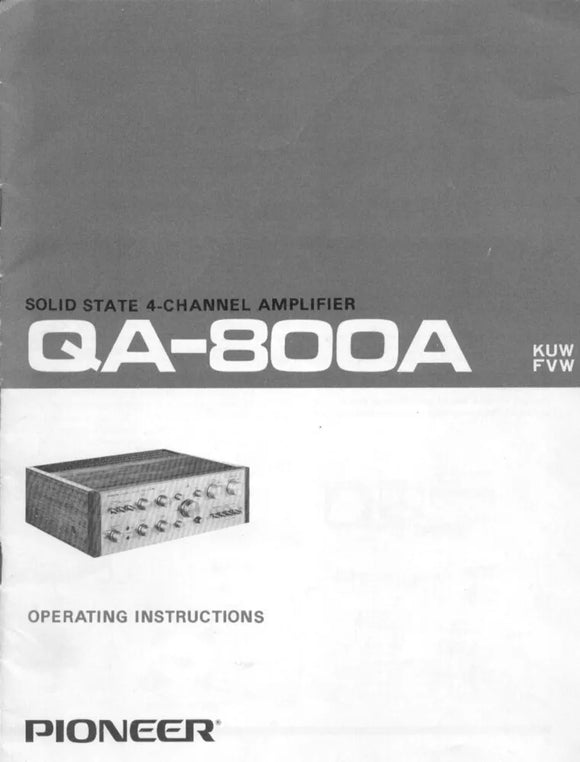 Pioneer QA-800A Amplifier Owners Manual