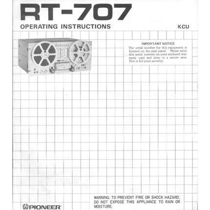 Pioneer RT-707 Tape Deck Owners Manual