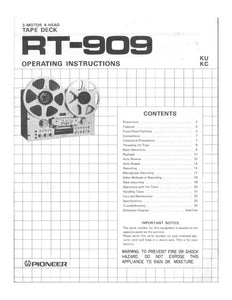 Pioneer RT-909 Tape Deck Owners Manual