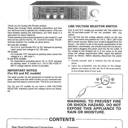 Pioneer SA-1050 Amplifier Owners Manual