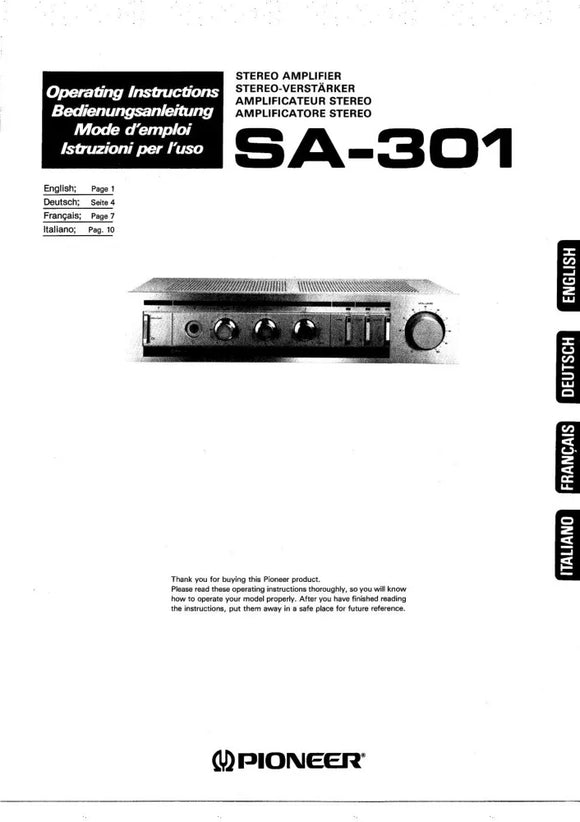 Pioneer SA-301 Amplifier Owners Manual