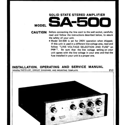 Pioneer SA-500 Amplifier Owners Manual