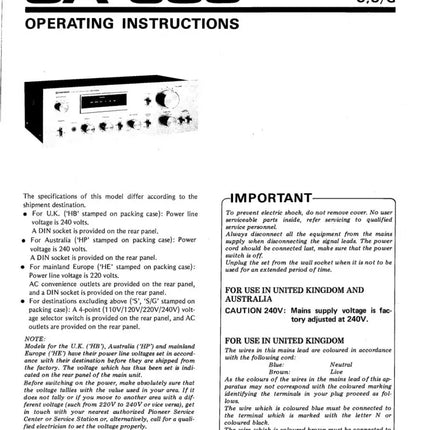 Pioneer SA-608 Amplifier Owners Manual