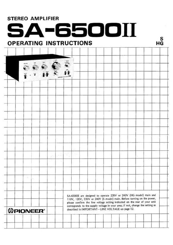 Pioneer SA-6500II Amplifier Owners Manual