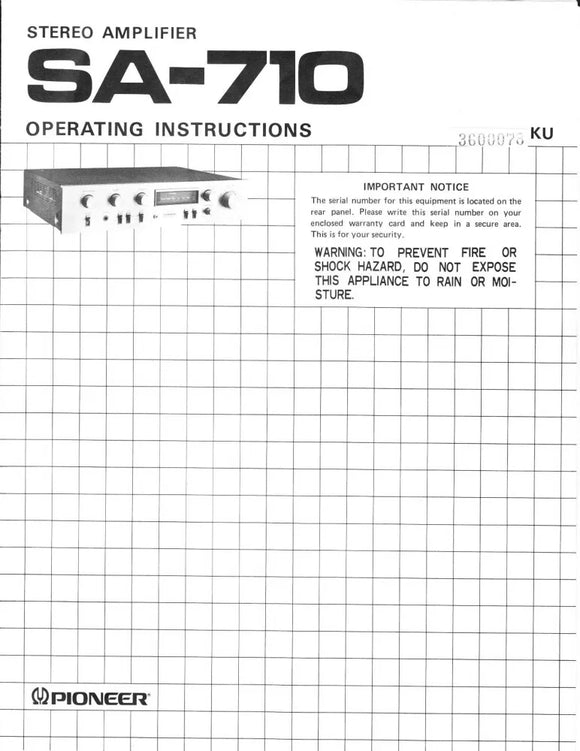 Pioneer SA-710 Amplifier Owners Manual