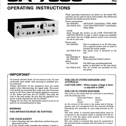 Pioneer SA-7800 Amplifier Owners Manual