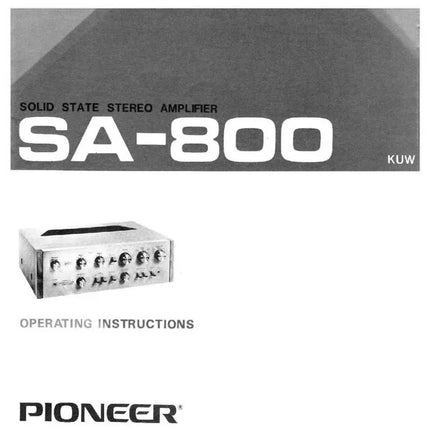 Pioneer SA-800 Amplifier Owners Manual