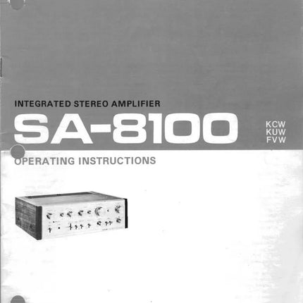 Pioneer SA-8100 Amplifier Owners Manual
