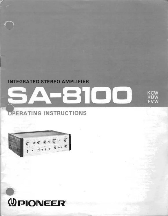 Pioneer SA-8100 Amplifier Owners Manual