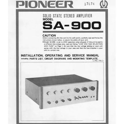 Pioneer SA-900 Amplifier Owners Manual