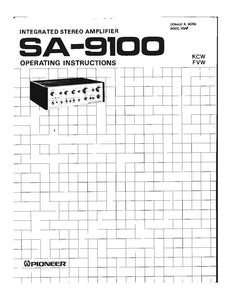 Pioneer SA-9100 Amplifier Owners Manual