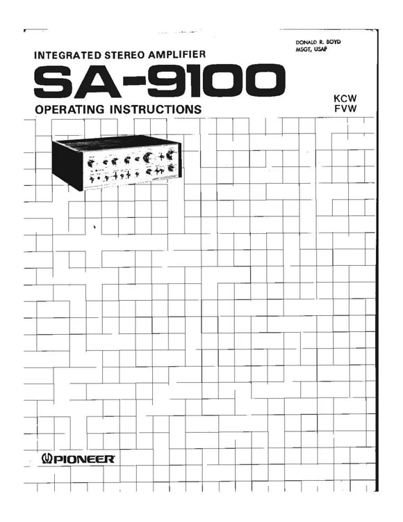 Pioneer SA-9100 Amplifier Owners Manual