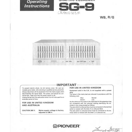 Pioneer SG-9 Receiver Owners Manual