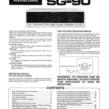 Pioneer SG-90 Receiver Owners Manual