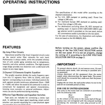 Pioneer SG-9800 Receiver Owners Manual