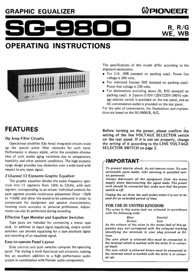 Pioneer SG-9800 Receiver Owners Manual