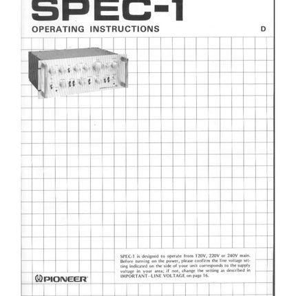 Pioneer SPEC 1 Receiver Owners Manual