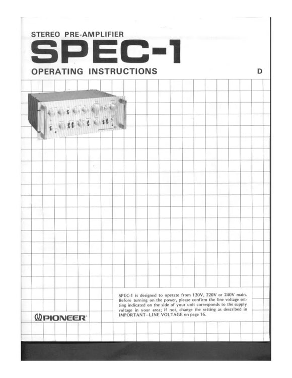 Pioneer SPEC 1 Receiver Owners Manual