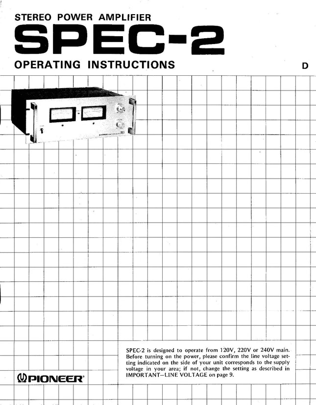 Pioneer SPEC-2 Amplifier Owners Manual