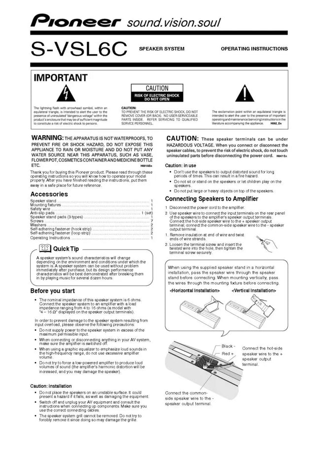 Pioneer SVSL 6 C Receiver Owners Manual