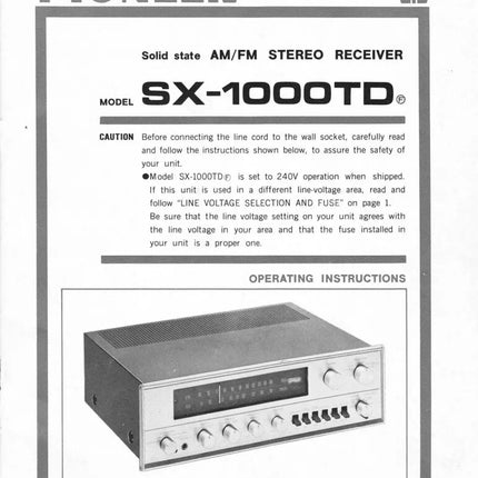 Pioneer SX-1000 TD Receiver Owners Manual