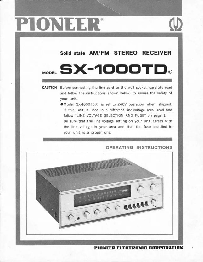 Pioneer SX-1000 TD Receiver Owners Manual