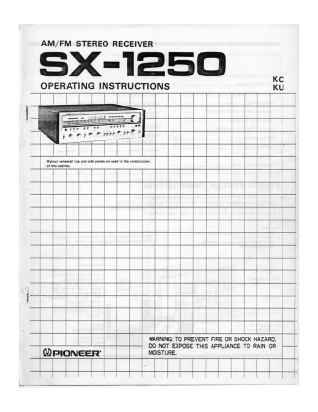 Pioneer SX-1250 Receiver Owners Manual