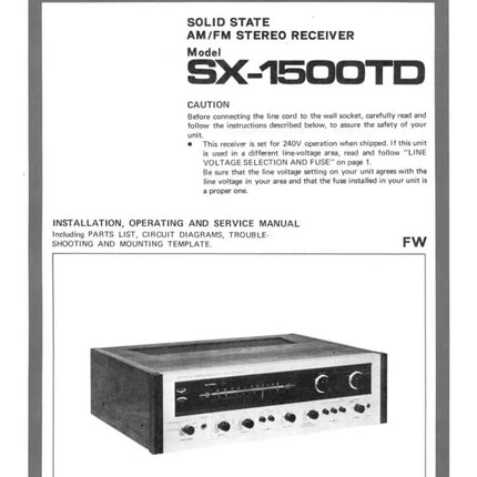 Pioneer SX-1500TD Receiver Owners Manual