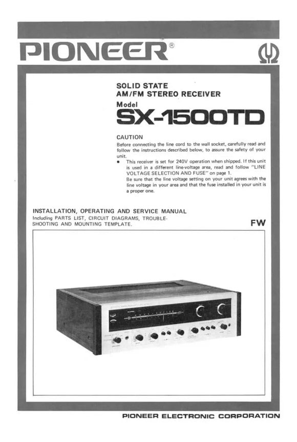 Pioneer SX-1500TD Receiver Owners Manual