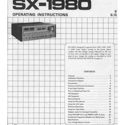 Pioneer SX-1980 Receiver Owners Manual