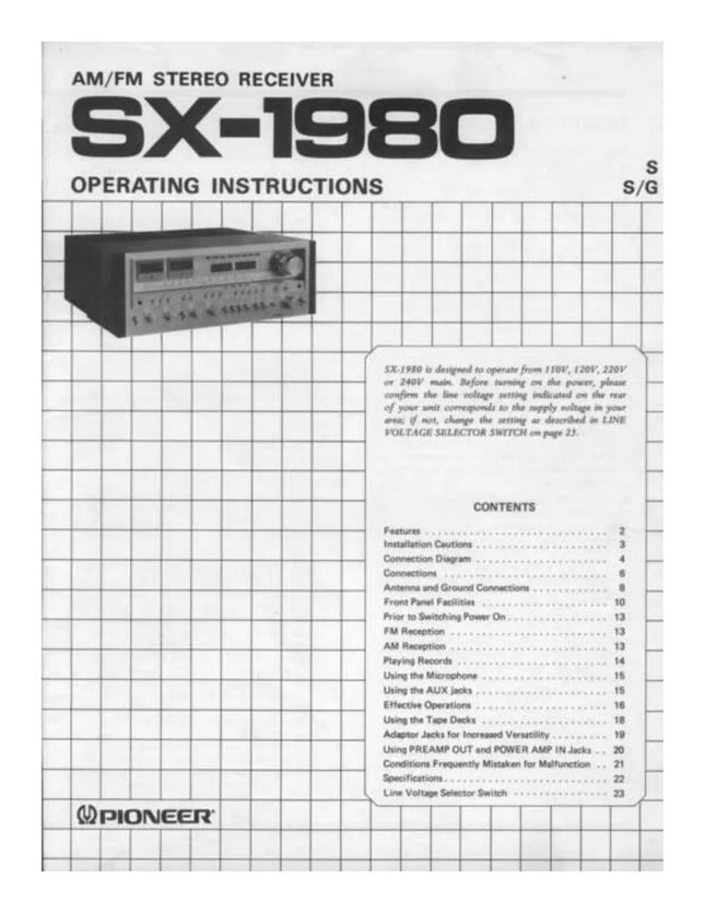 Pioneer SX-1980 Receiver Owners Manual