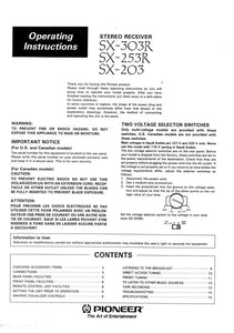 Pioneer SX-203 SX-253R SX-203 Receiver Owners Manual