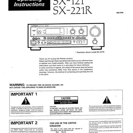 Pioneer SX-21 SX-221R Receiver Owners Manual