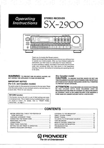 Pioneer SX-2900 Receiver Owners Manual