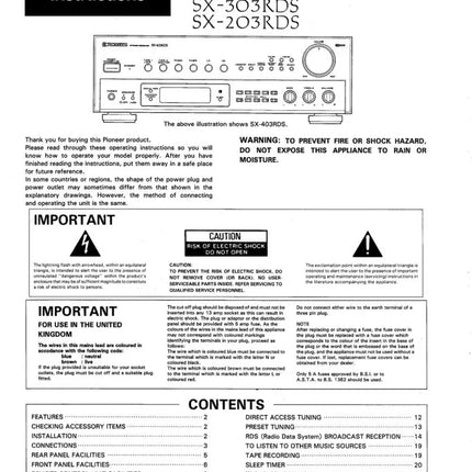 Pioneer SX-303RDS Receiver Owners Manual