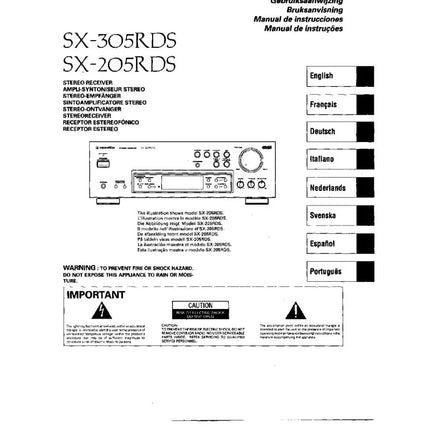Pioneer SX-305RDS SX-250RDS RDS Receiver Owners Manual