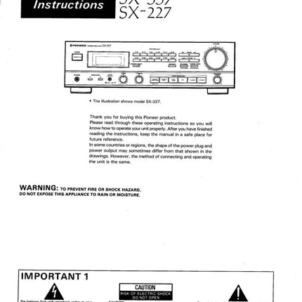 Pioneer SX-337 SX-227 Receiver Owners Manual