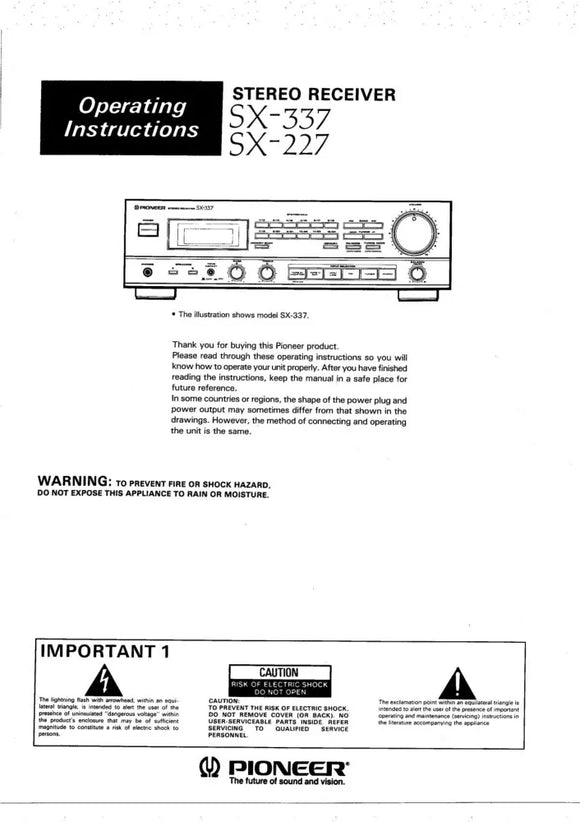 Pioneer SX-337 SX-227 Receiver Owners Manual