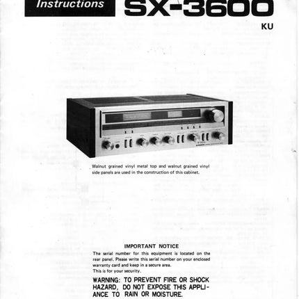 Pioneer SX-3600 Receiver Owners Manual