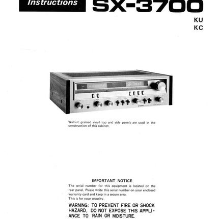 Pioneer SX-3700 Receiver Owners Manual