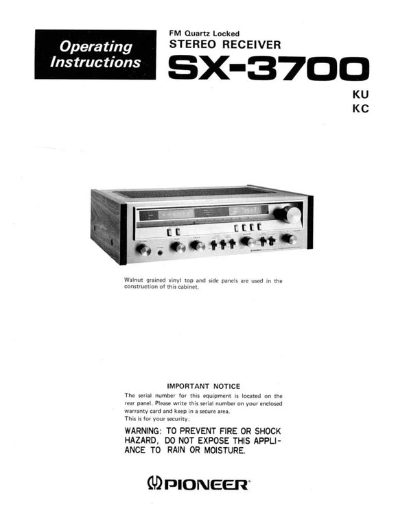 Pioneer SX-3700 Receiver Owners Manual