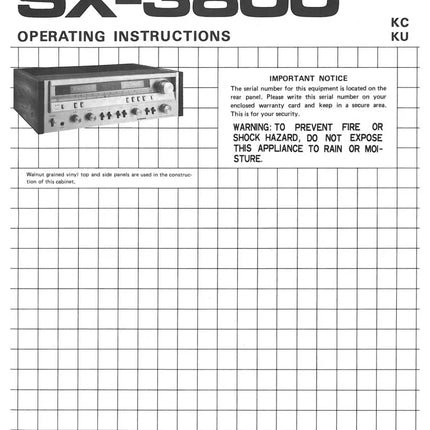 Pioneer SX-3800 Receiver Owners Manual