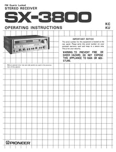 Pioneer SX-3800 Receiver Owners Manual