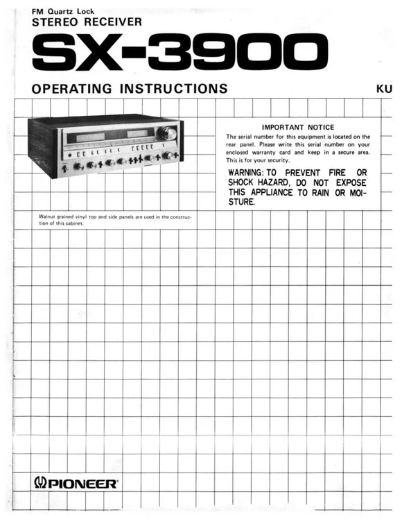 Pioneer SX-3900 Receiver Owners Manual