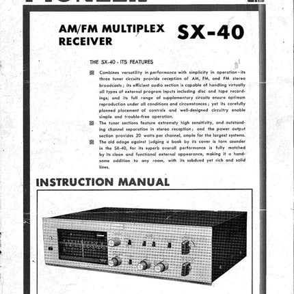 Pioneer SX-40 Receiver Owners Manual
