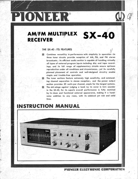 Pioneer SX-40 Receiver Owners Manual