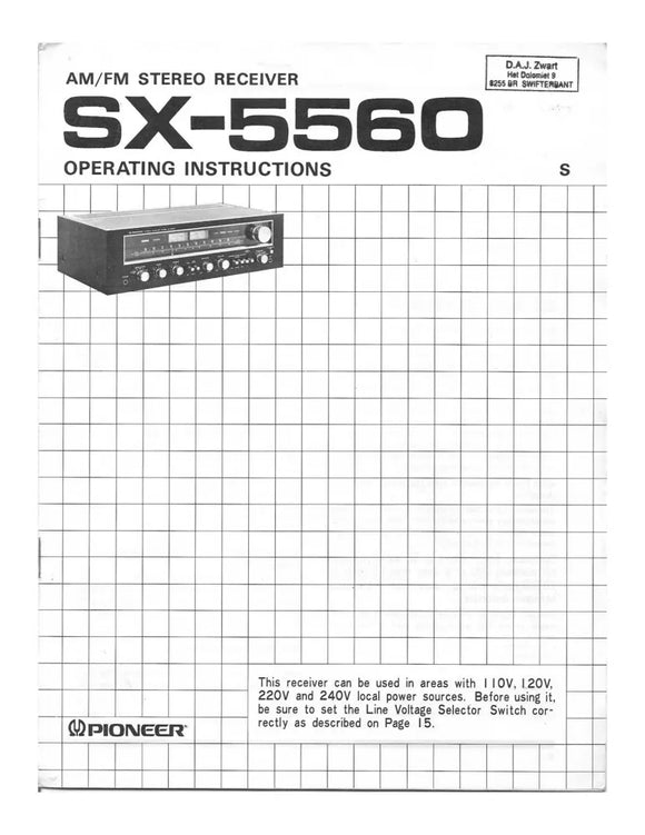 Pioneer SX-5560 Receiver Owners Manual