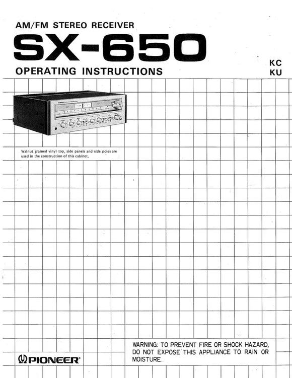Pioneer SX-650 Receiver Owners Manual